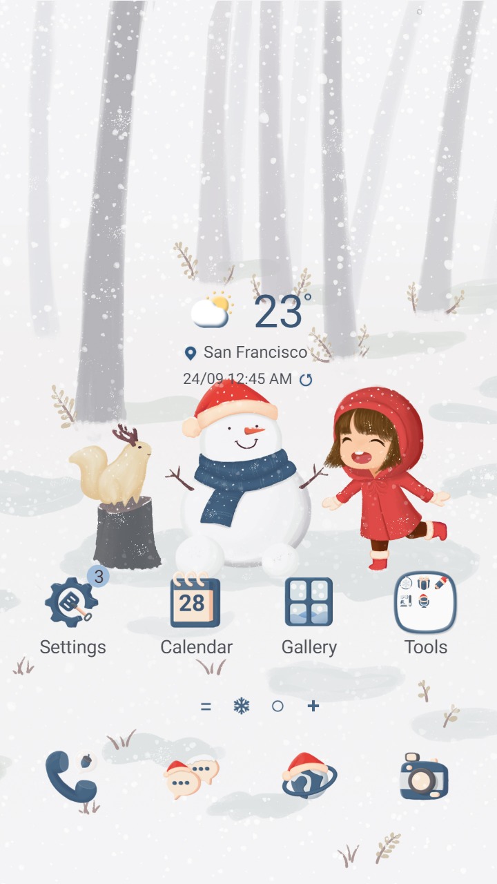 ❤️Mun❤️ Joyful Winter ~❤️ Premium Theme happy little girl play with snowman