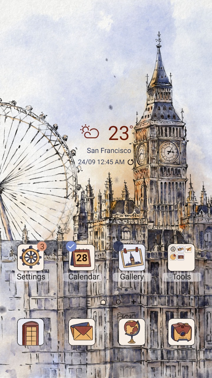 ❤️Mun❤️ London Travel ~❤️ Premium Theme Official with Big Ben and London Eye sketch
