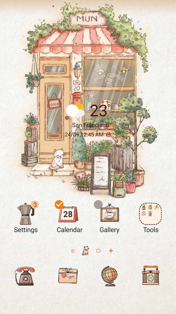 ❤️Mun❤️ Aesthetic Coffee Shop Animated ~❤️ Premium Animated Theme with green decoration and cute cat
