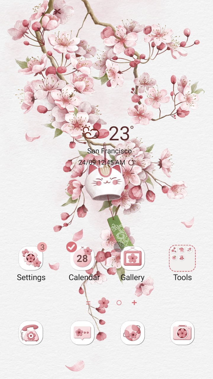 ❤️Mun❤️ Cat bell and Cherry Blossom Animated ~❤️ Premium Animated Theme with green decoration and cute cat