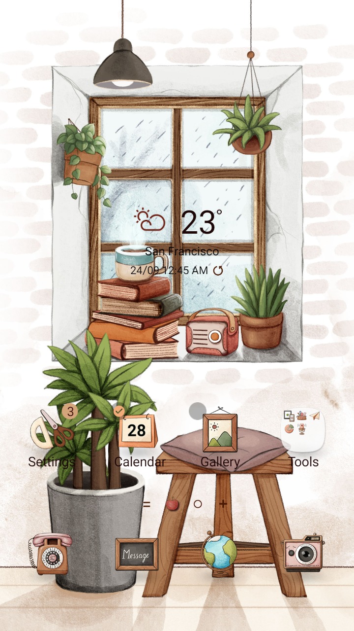 ❤️Mun❤️ Room in Rainy Day _Premium Theme Official with chilling book and plants beside window