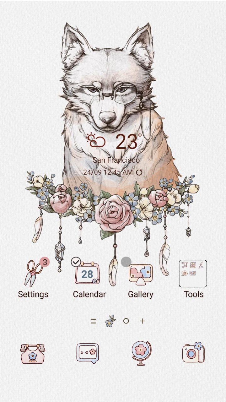 ❤️Mun❤️ Wolf Art ~❤️ Premium Theme Official with pretty floral wreath