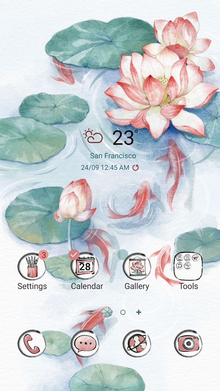 ❤️ Mun ❤️ Lotus Pond Watercolor ~❤️ Premium Theme Official with fish and flower leaf