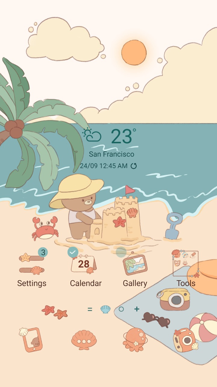 ❤️Mun❤️ Bear on summer beach ~❤️ Premium Theme with sunshine and ocean things