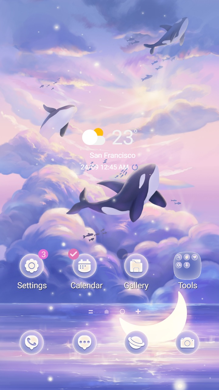 ❤️Mun❤️ Fantasy Beautiful Whale ~❤️ Premium Theme Official in the gradient sky and moonlight