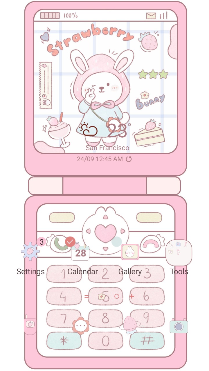 ❤️Mun❤️ Pink Phone Y2K ~❤️ Premium Theme has a cute bunny on the screen