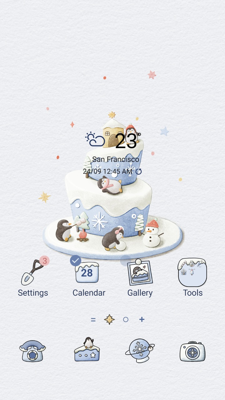 ❤️Mun❤️ Penguins's House ~❤️ Premium Theme the house of the penguins is on the cake