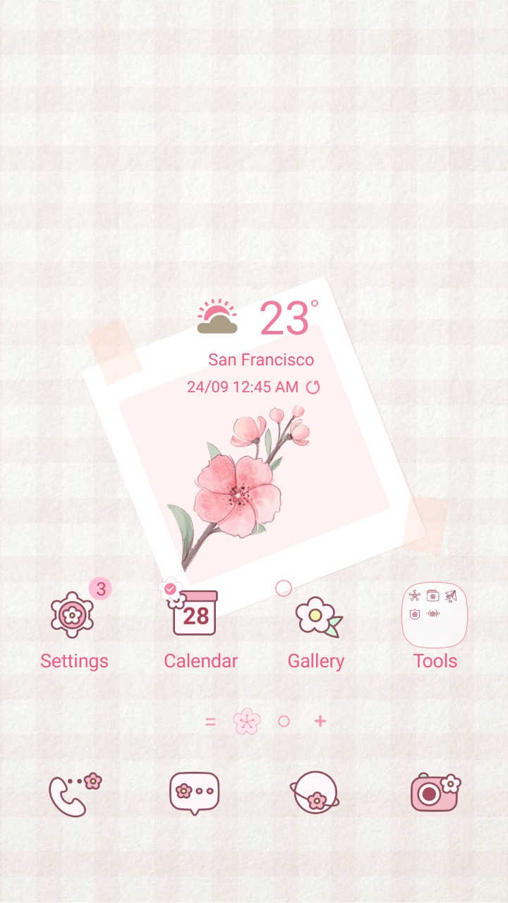 ❤️Mun❤️ Pastel Cherry Blossom ~❤️ Premium Theme on a pink checkered background