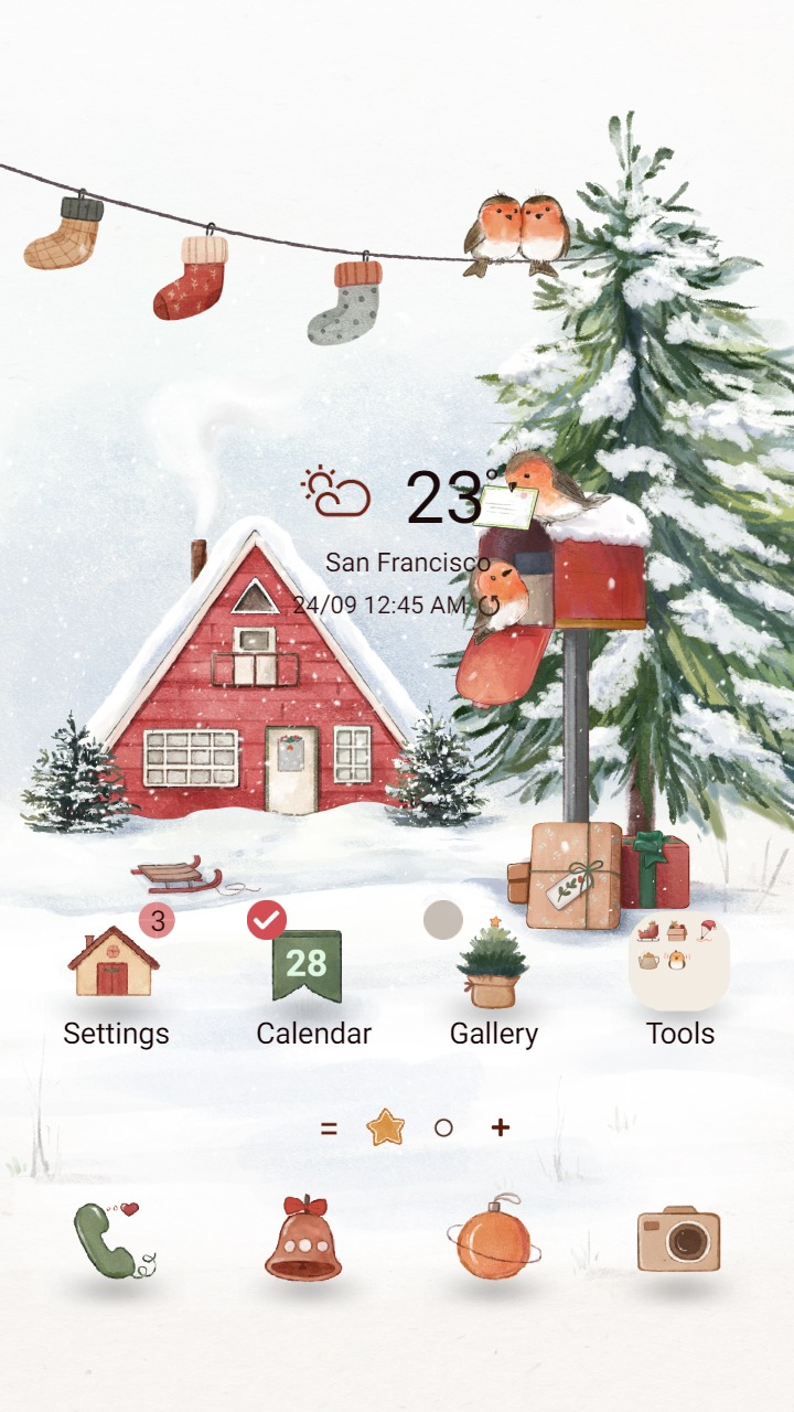 ❤️Mun❤️ Snowy House Serenity ~❤️ Premium Theme the red house stands out among the white snow