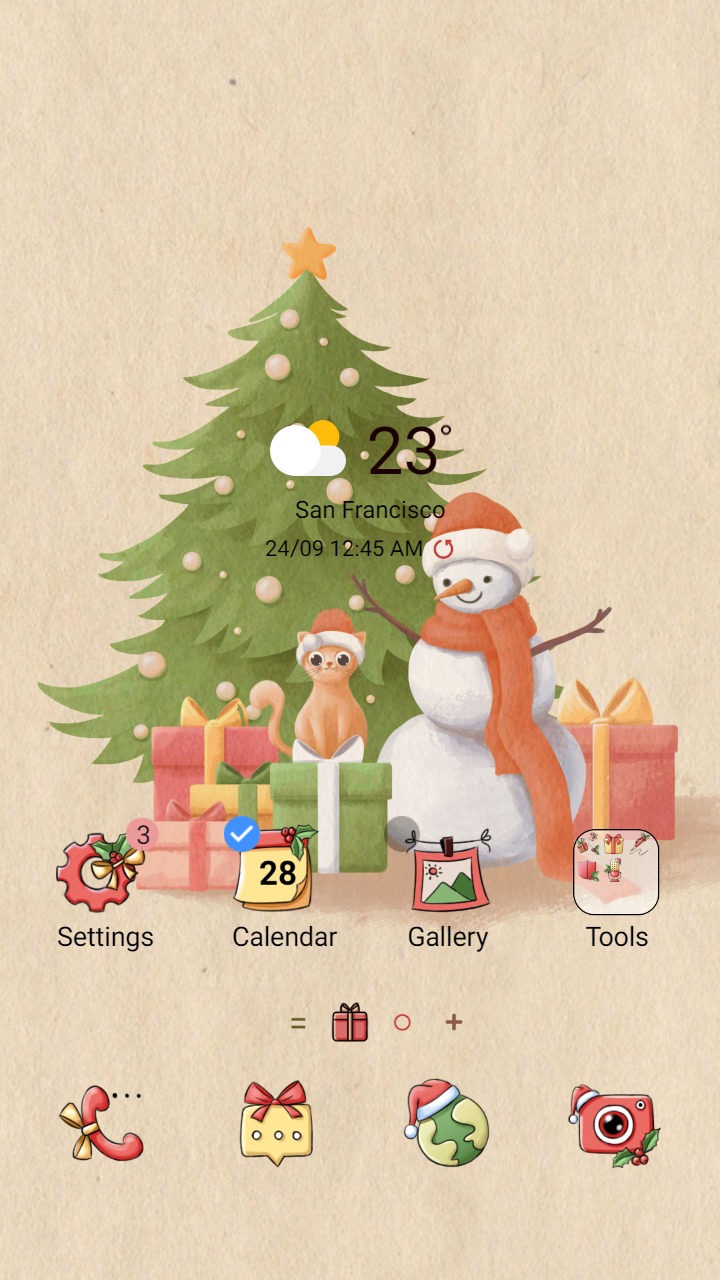 ❤️Mun❤️ Snowman And Cat ~❤️ Premium Theme snowman with cat and Christmas gifts