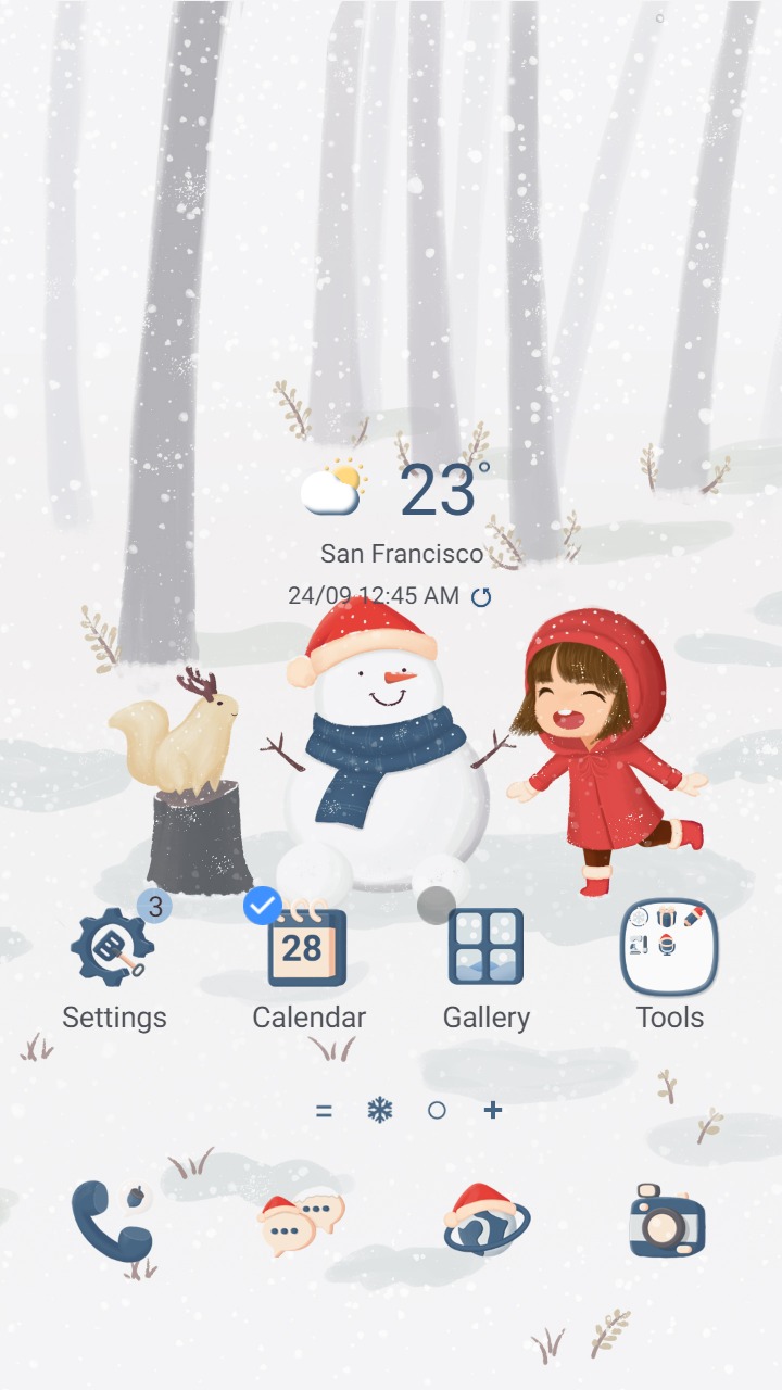 ❤️Mun❤️ Joyful Winter ~❤️ Premium Theme happy little girl play with snowman