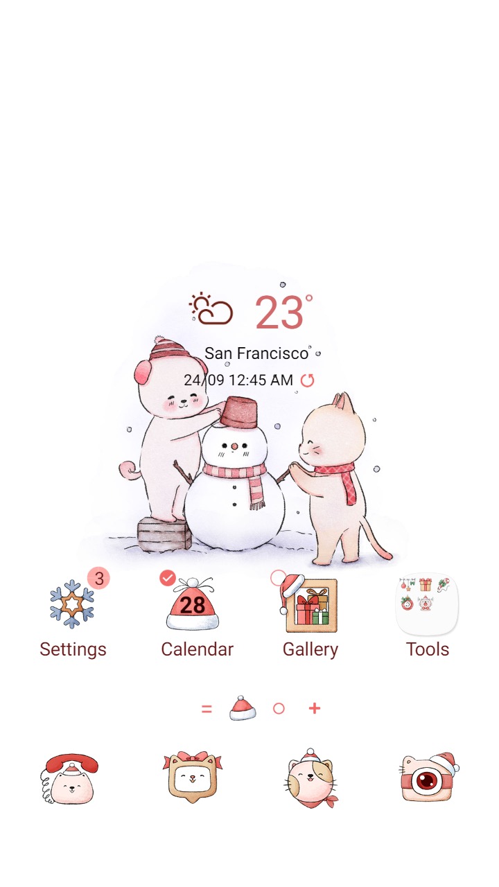 ❤️Mun❤️ Cat and Dog in Noel ~❤️ Premium Theme dog and cat create a snowman together