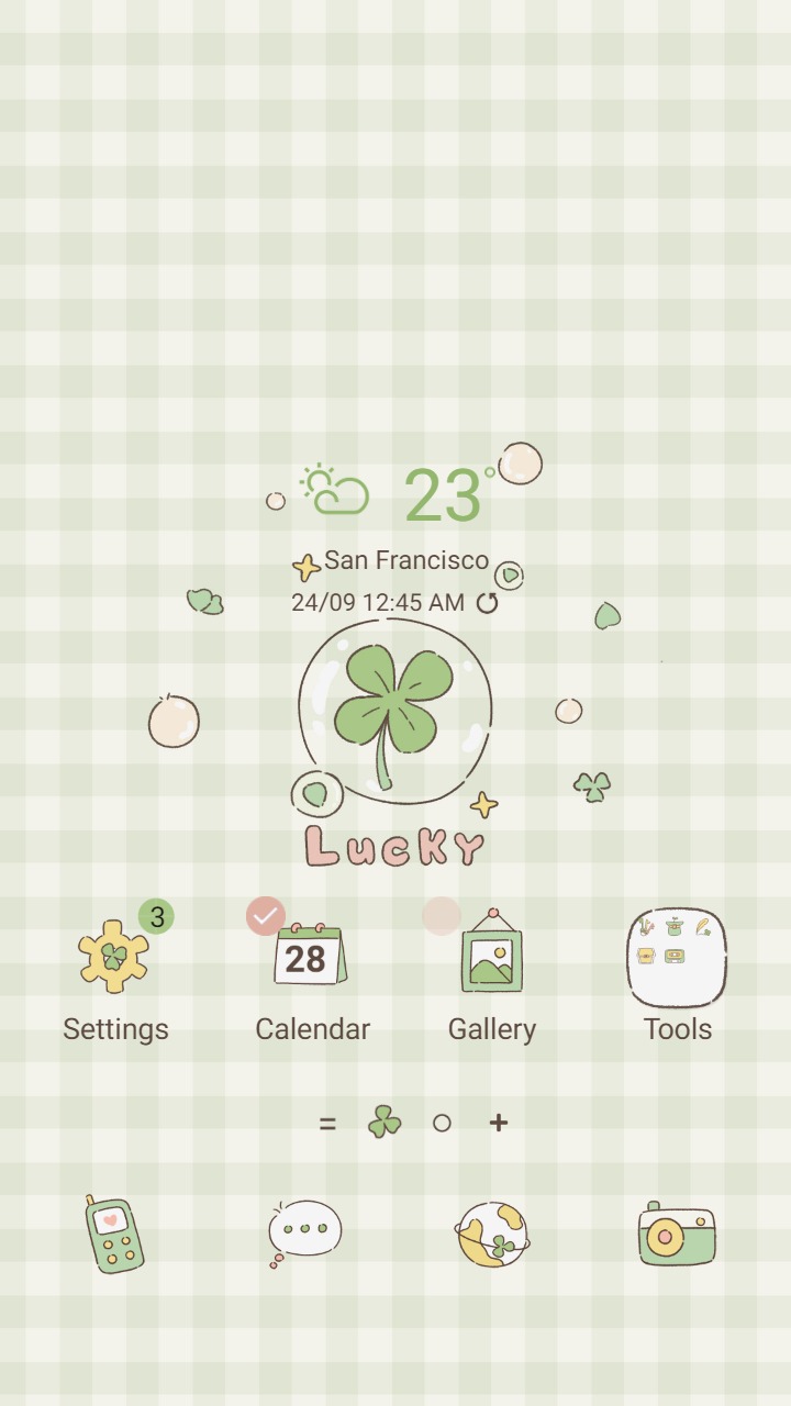 ❤️Mun❤️ Clover Checkered ~❤️ Premium Theme kawaii green clover on a green checkered background