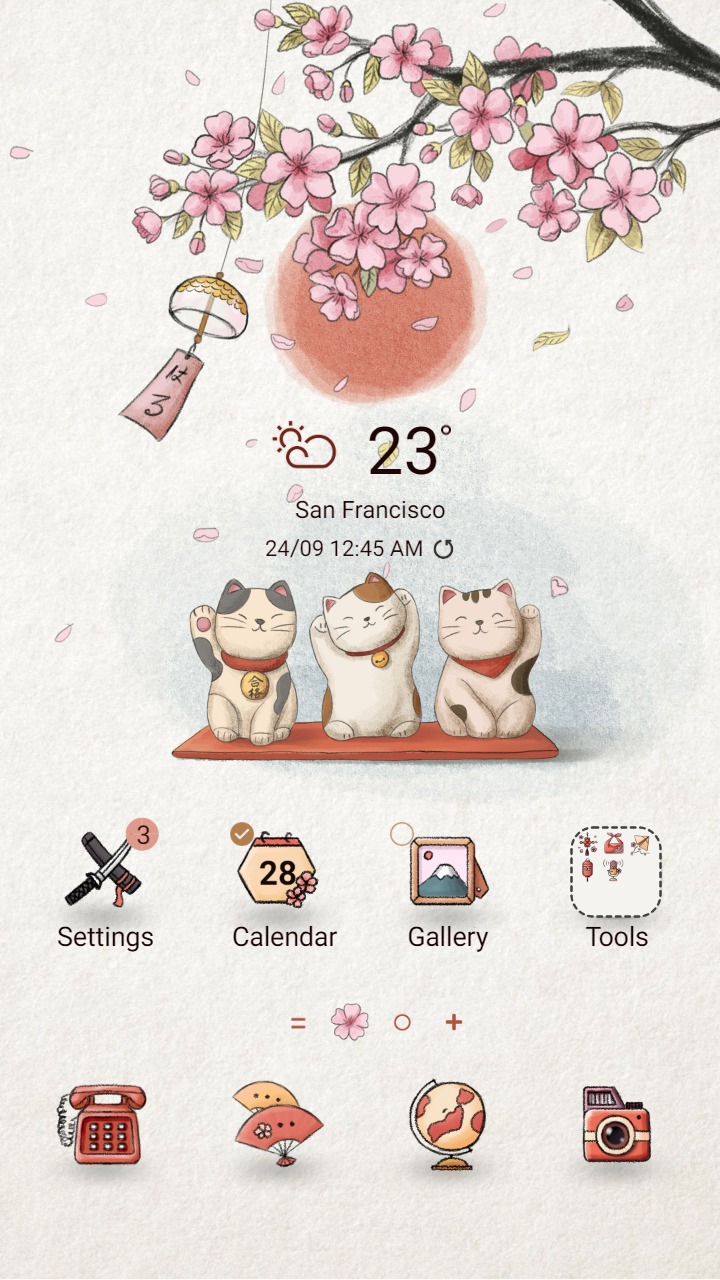 ❤️Mun❤️ Lucky Cat ~❤️ Premium Theme kawaii cat under cherry blossom