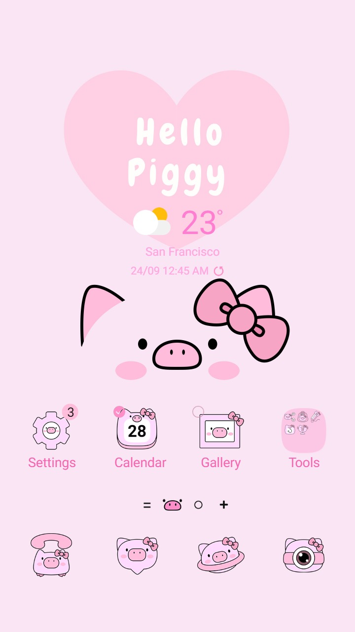 ❤️Mun❤️ Hello Piggy ~❤️ Premium Theme a pinky pig on your screen
