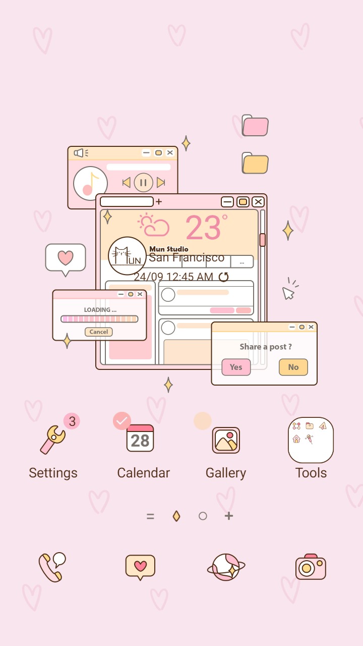 ❤️Mun❤️ Pink Screen ~❤️ Premium Theme lovely pink new technology style