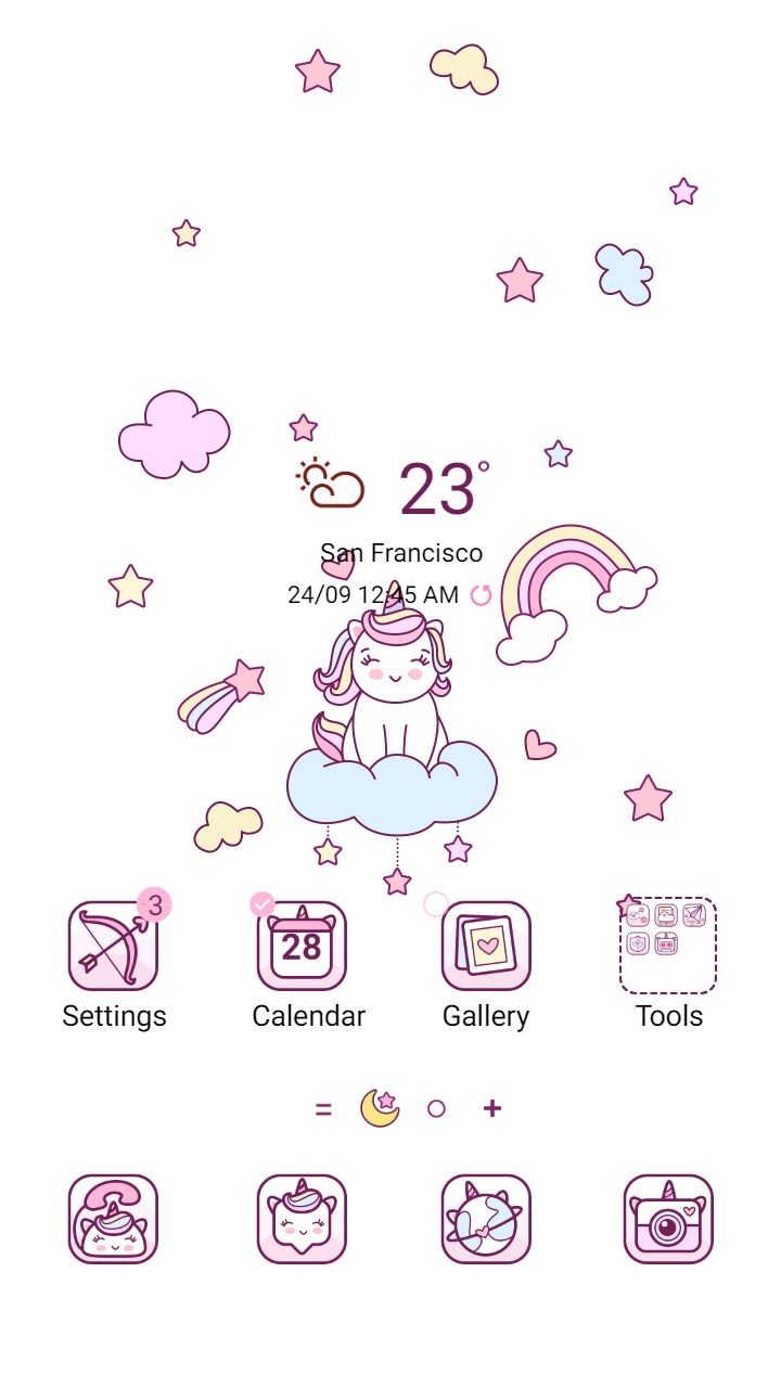 ❤️Mun❤️ Magic Unicorn ~❤️ Premium Theme little unicorn sitting on the cloud