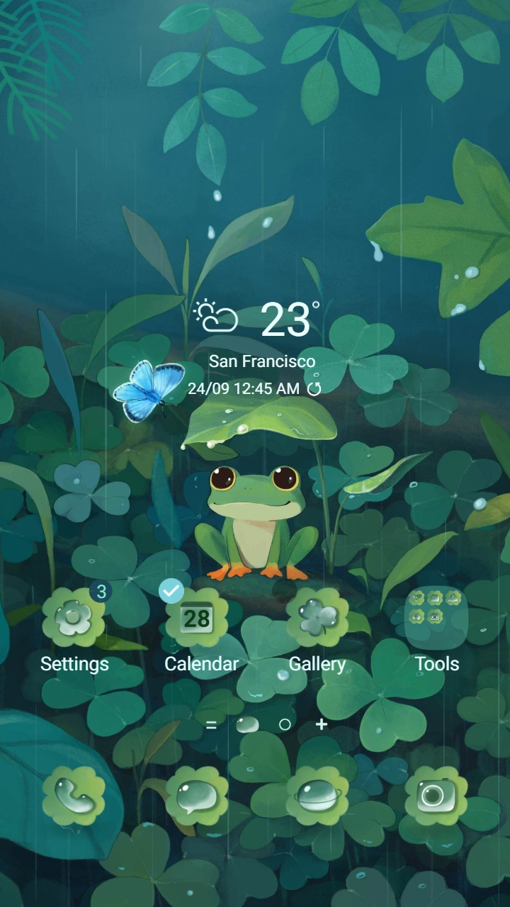 ❤️Mun❤️ Rainforest Serenity ~❤️ Premium Theme a lovely frog enjoying the rain in the middle of a tropical forest