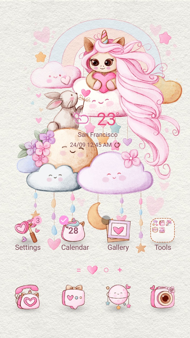 ❤️Mun❤️ Litlle Unicorn and Rabbit ~❤️ Premium Theme about the loveliness above the clouds