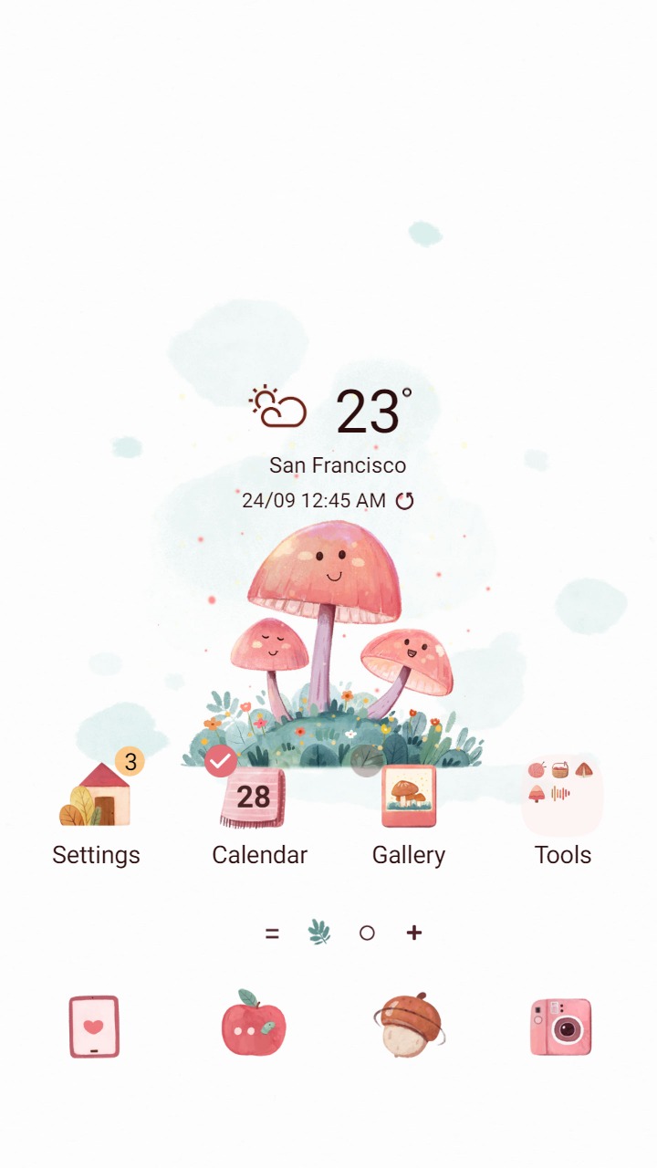 ❤️Mun❤️ Kawaii Mushrooms ~❤️ Premium Theme about three happy red mushrooms