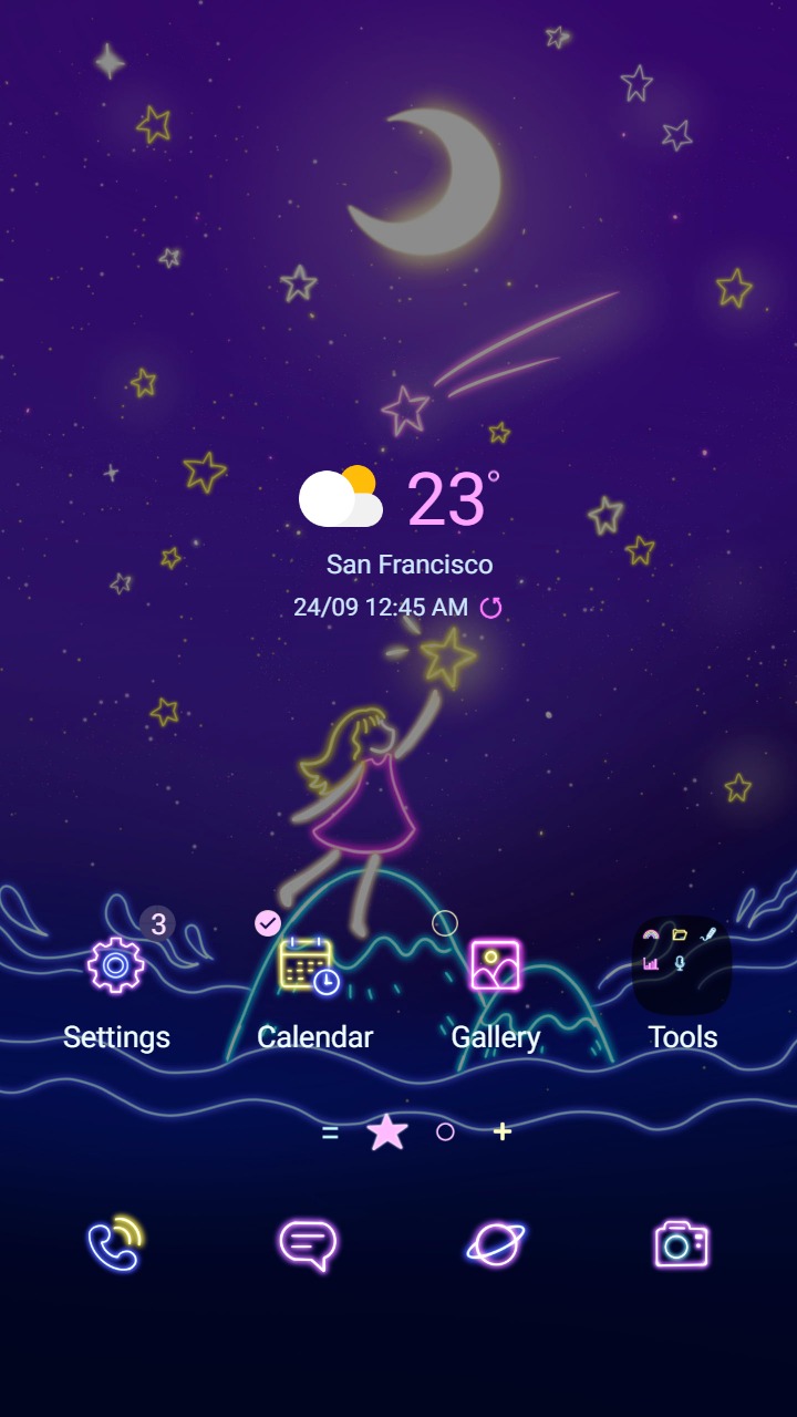 ❤️Mun❤️ Neon Glow Girl Animated ~❤️ Premium Animated Theme about A lovely girl is reaching for the starry sky
