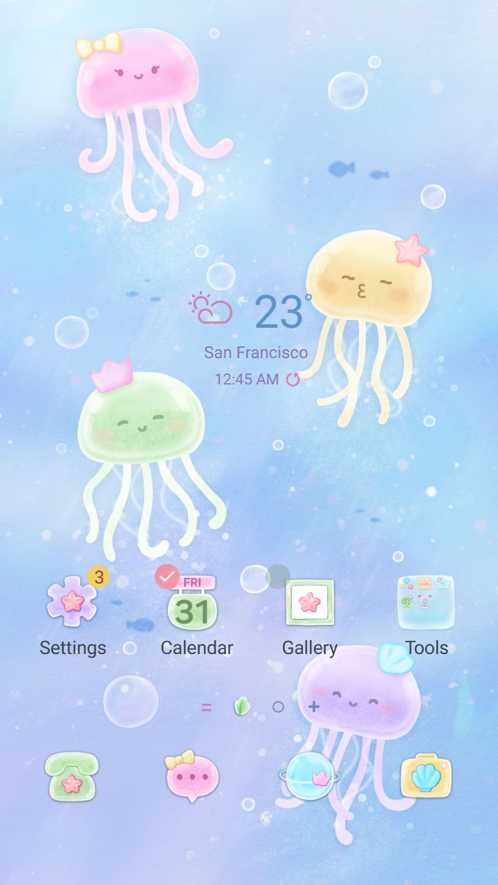❤️Mun❤️ Jelly Friends ~❤️ Premium Theme cute pastel jellyfish floating peacefully underwater