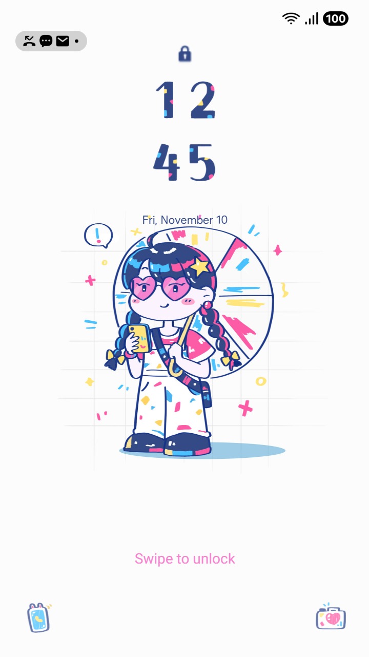 ❤️Mun❤️ Chibi Girl ~❤️ Premium Theme a chibi-style cute girl holding a drink with playful charm