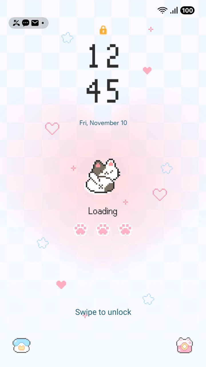 ❤️Mun❤️ Pixel Cats ~❤️ Premium Theme a cluster of tiny pixel cats forms a heart surrounded by pastel symbols