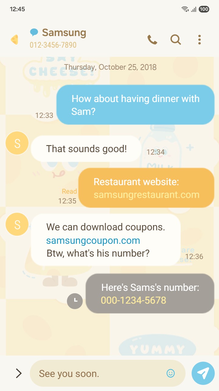 ❤️Mun❤️ Cute Cheese ~❤️ Premium Theme cute cheese and milk illustrations in a soft yellow grid