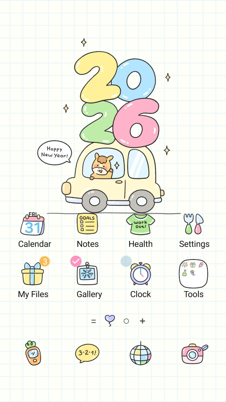 ❤️Mun❤️ Horse Journey New Year ~❤️ Premium Theme a happy horse drives into 2026, celebrating a joyful new beginning