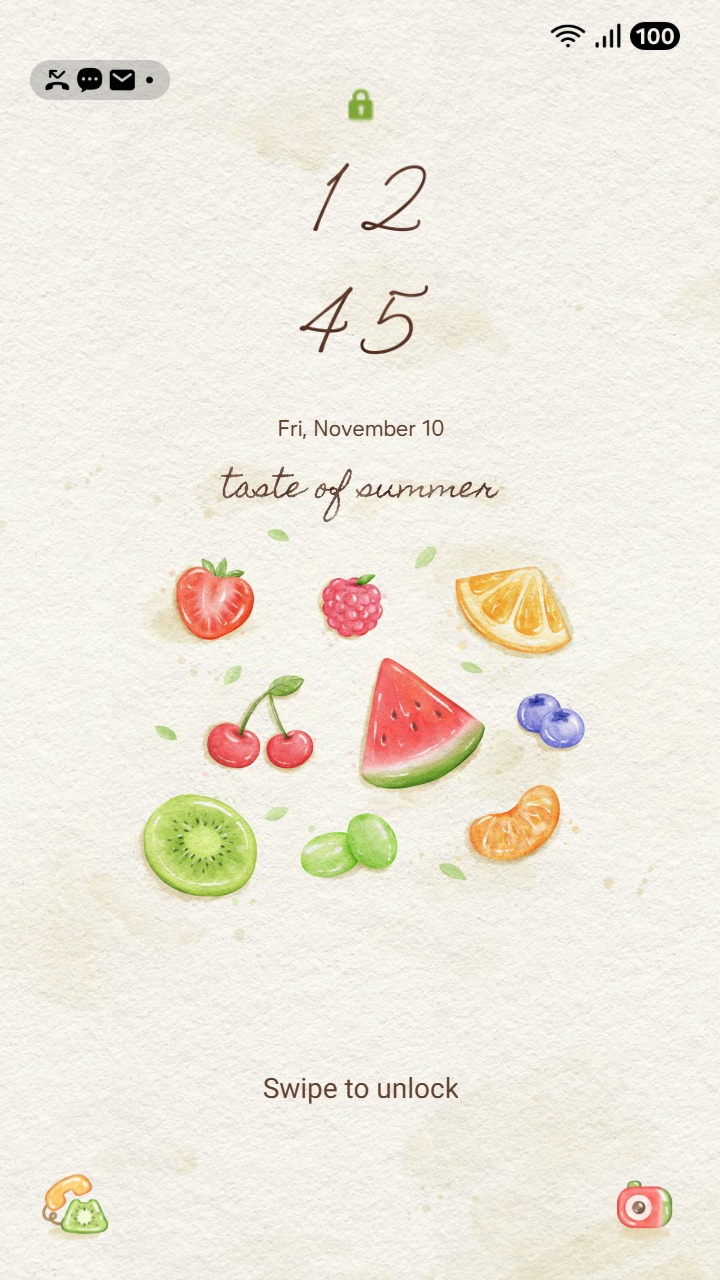 ❤️Mun❤️ Summer Fruit Watercolor ~❤️ Premium Theme Fresh hand-painted fruits on a textured paper background