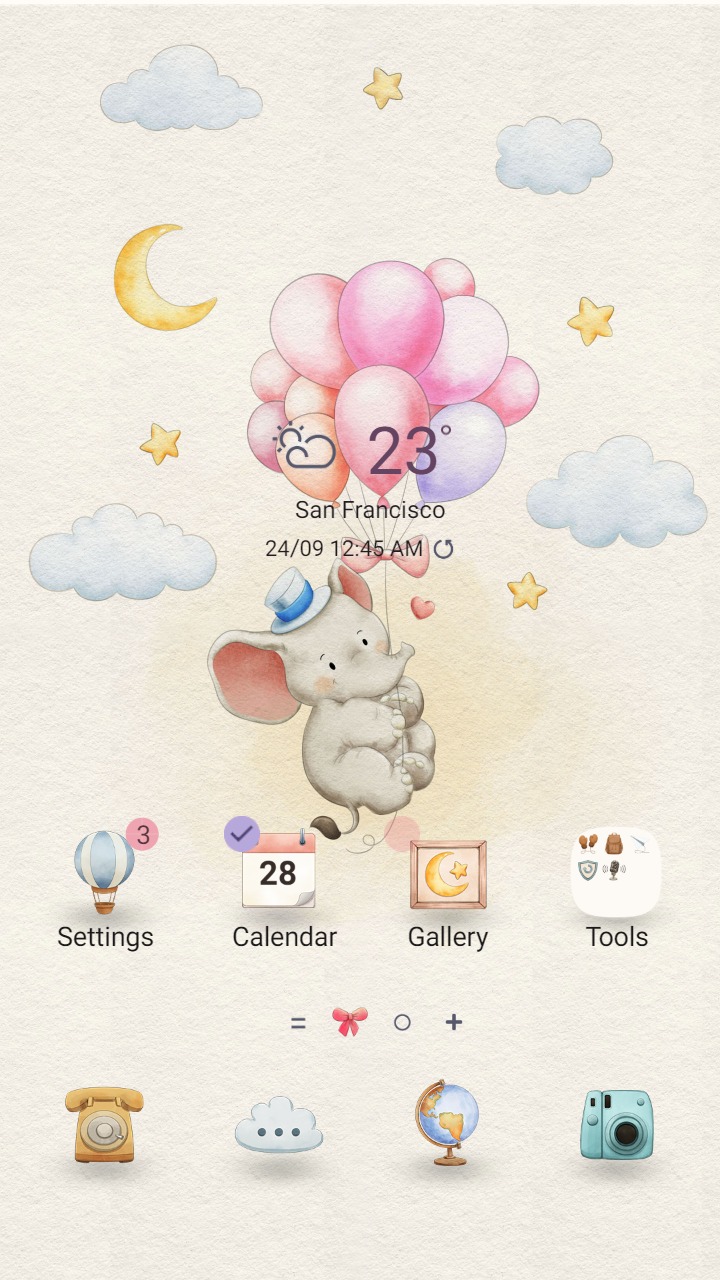 [Sim] Elephants Balloon Adventure ~ Premium Theme a lovely mischievous elephant on a hot air