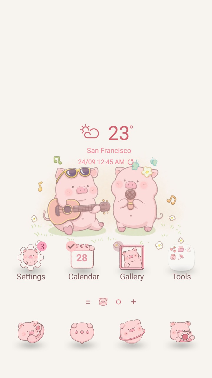 [Sim] Pig couple ~ Premium Theme about The adorable pair of pigs brings a feeling of happiness